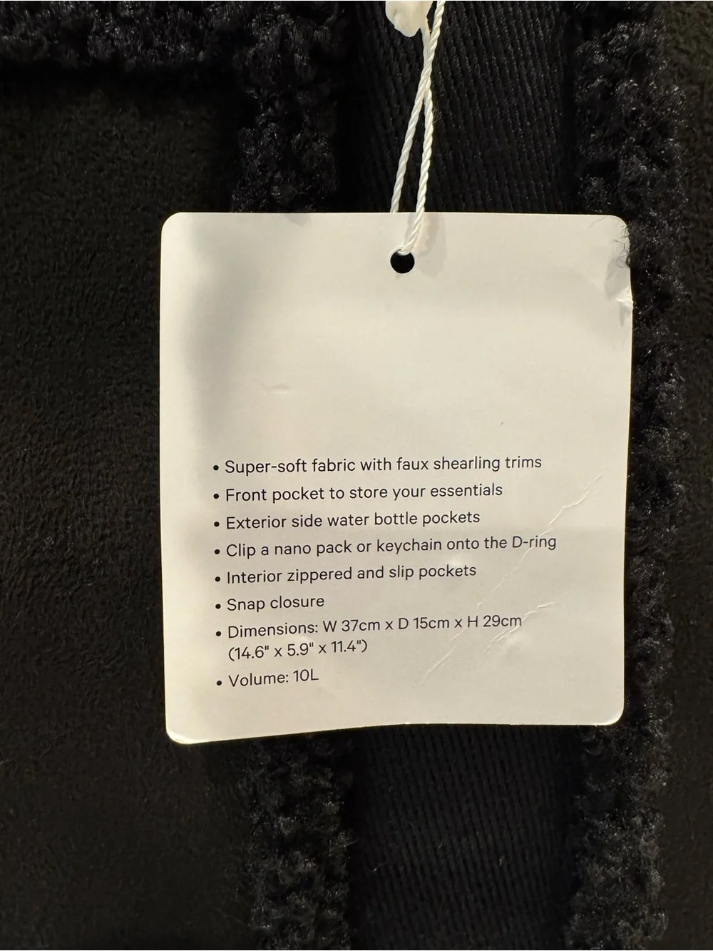 NWT Black Boxy Tote Bag 10L Faux Shearling Trim